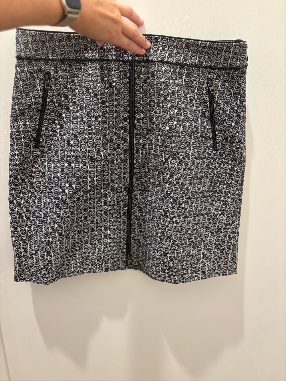 Tory Burch Navy Jacquard Chain-Link Full-Zip Mini Skirt